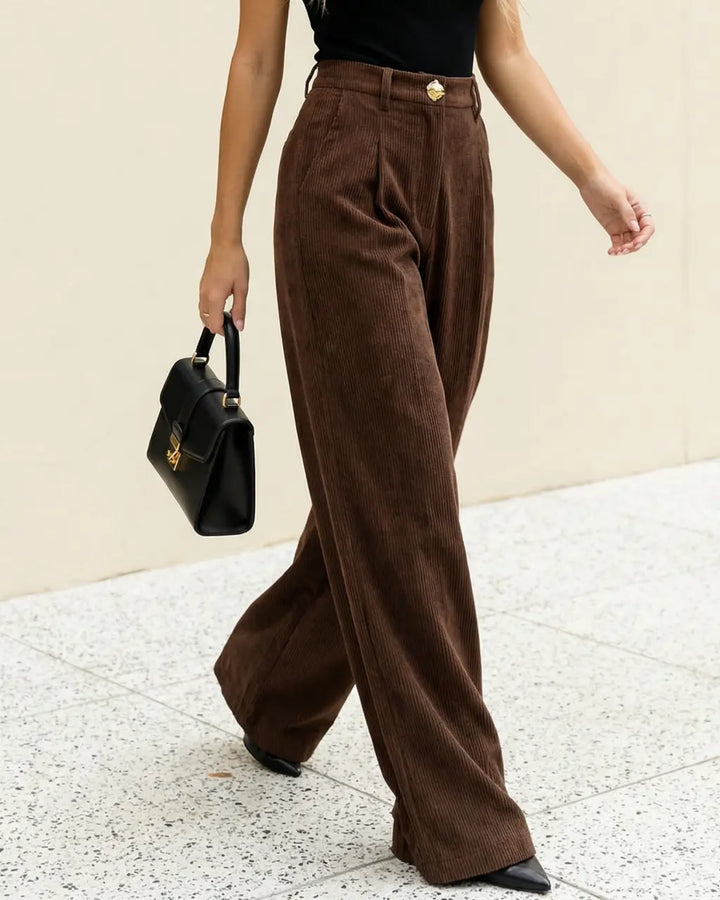 Brown Textured High Waisted Loose Wide Leg Trousers SOLACE
