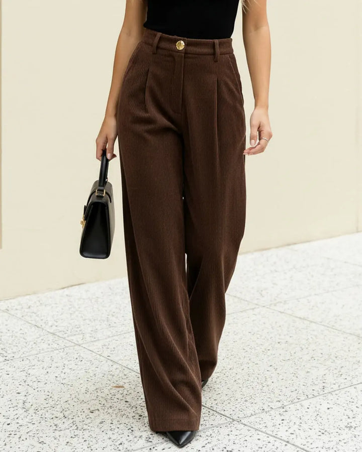 Brown Textured High Waisted Loose Wide Leg Trousers SOLACE