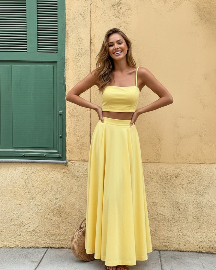 Yellow Camisole Crop Top Maxi Skirt Set SOLACE