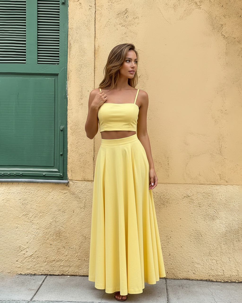 Yellow Camisole Crop Top Maxi Skirt Set SOLACE