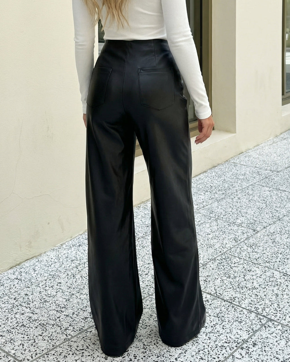Black Vertical Seam Wide Leg Trousers SOLACE