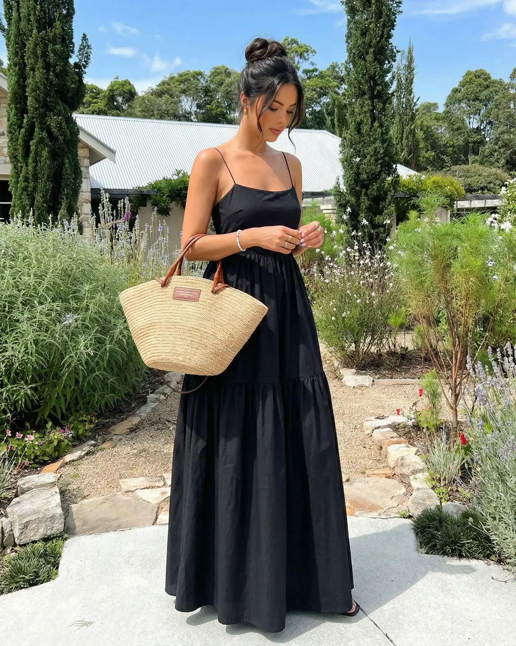 SOLACE  Black Sleeveless Backless Tiered Maxi Dress 