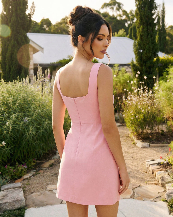 Pink Sleeveless V Neck Mini Dress SOLACE