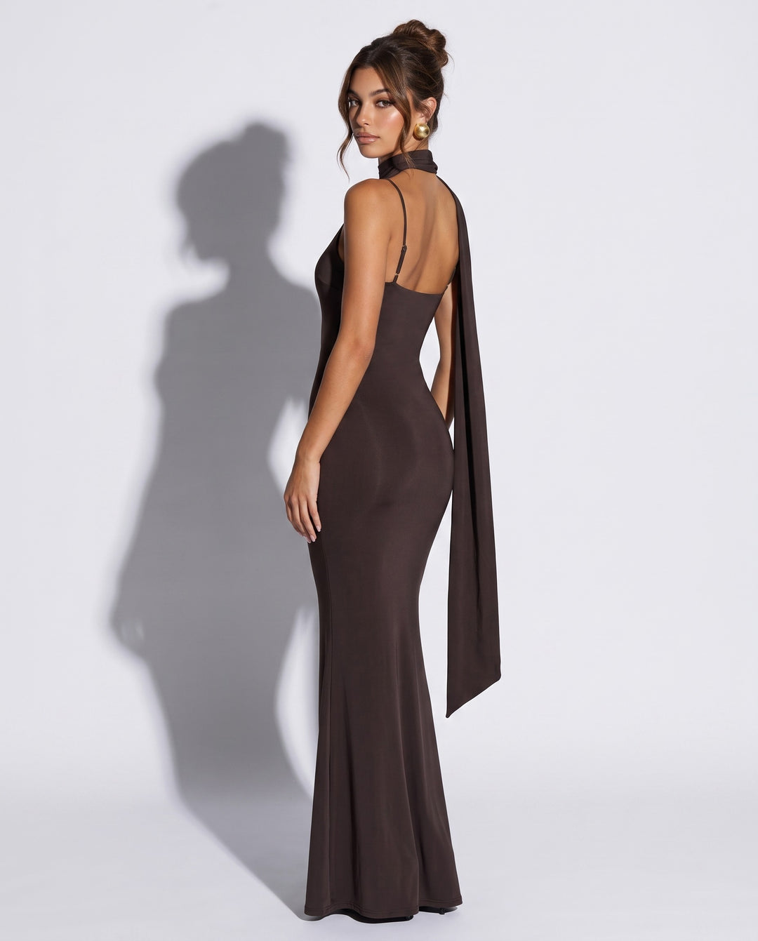 SOLACEOne-Shoulder Scarf Detail Ruched Maxi Dress