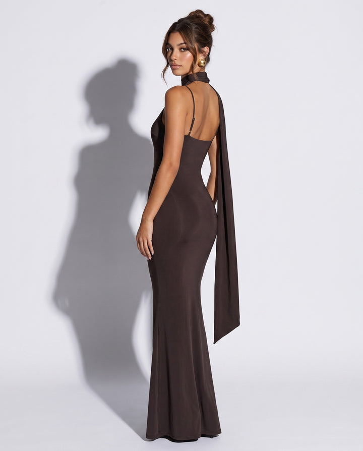 SOLACEOne-Shoulder Scarf Detail Ruched Maxi Dress