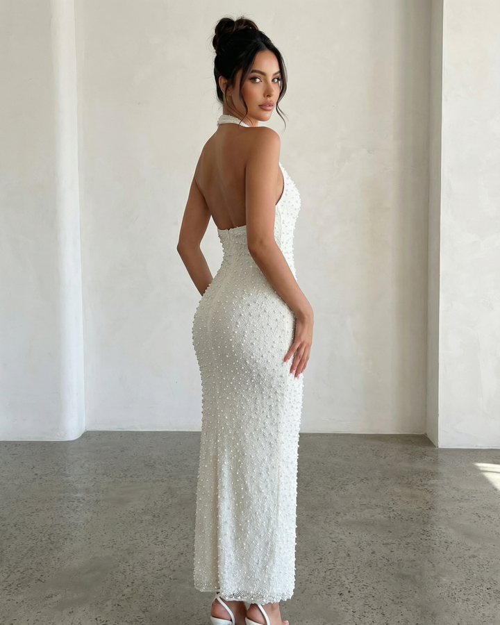 White Halter Neck Sleeveless Sequin Bodycon Maix Dress