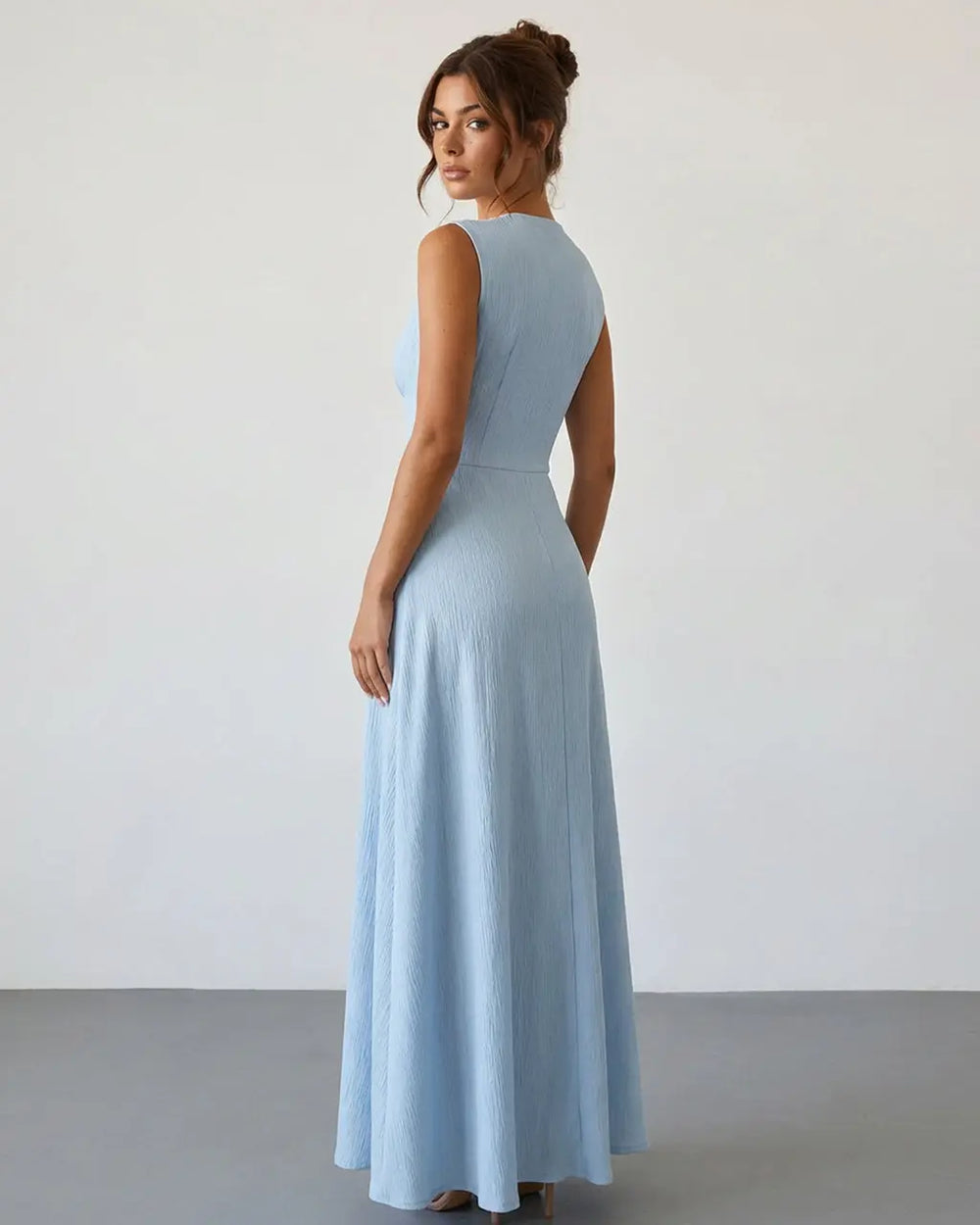 Light Blue Button Front Sleeveless A Line Maxi Dress SOLACE