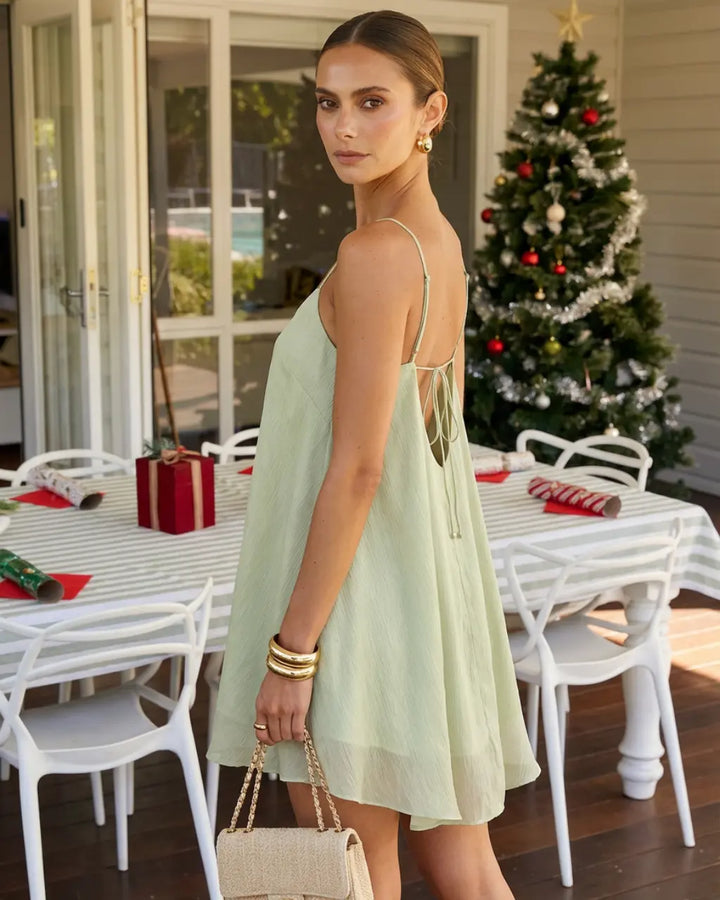 Mint Green Textured Strap Babydoll Casual Mini Dress SOLACE