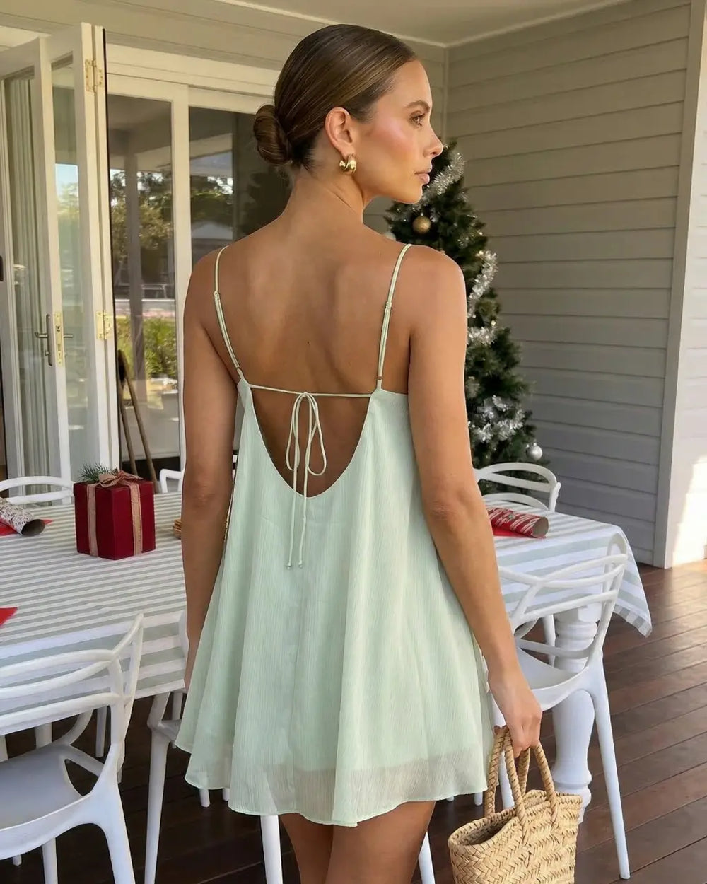 Mint Green Textured Strap Babydoll Casual Mini Dress SOLACE