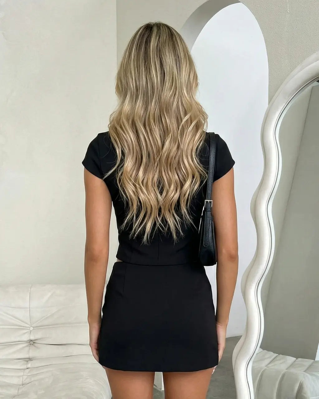 Black Deep V Zip Up Crop Top Bodycon Mini Skirt Set SOLACE