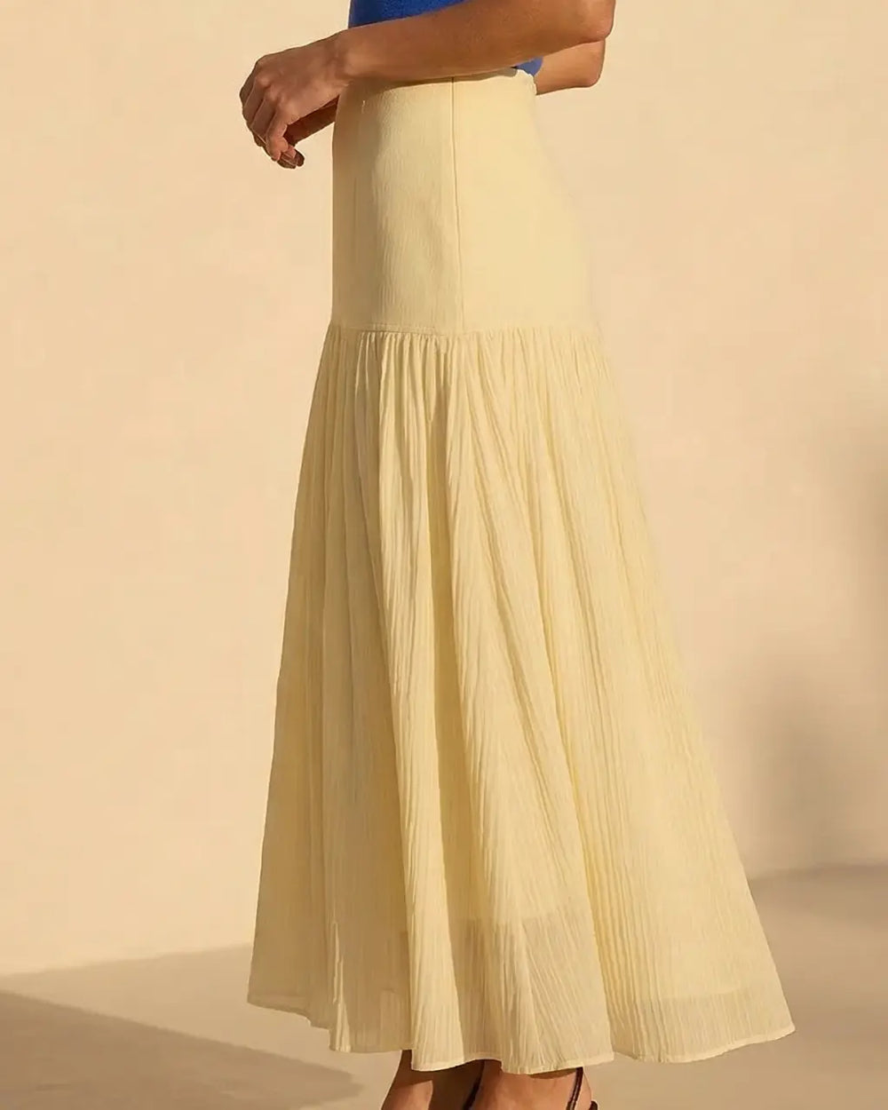 Yellow High Waist Textured Tiered Maxi Skirt SOLACE