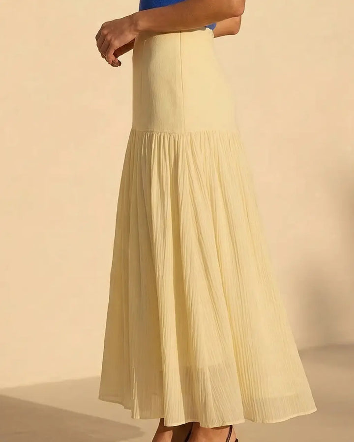 Yellow High Waist Textured Tiered Maxi Skirt SOLACE