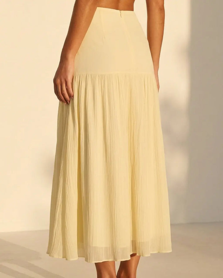 Yellow High Waist Textured Tiered Maxi Skirt SOLACE