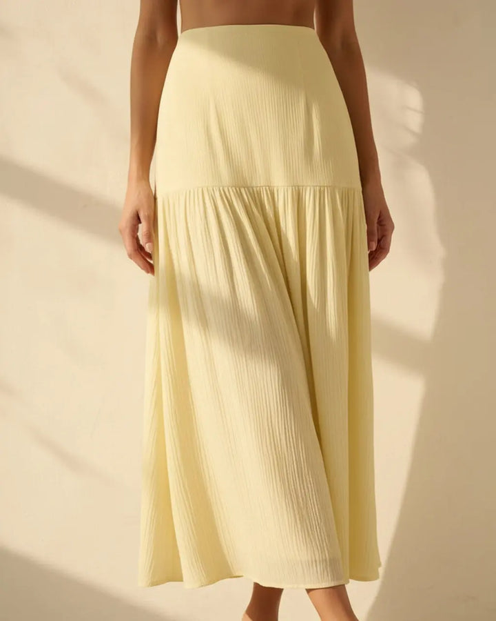 Yellow High Waist Textured Tiered Maxi Skirt SOLACE