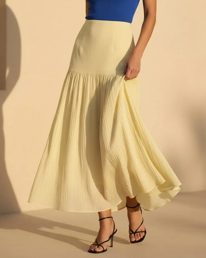 Yellow High Waist Textured Tiered Maxi Skirt SOLACE