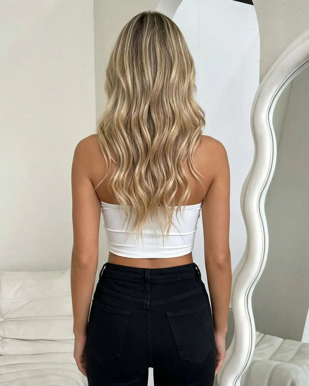 White Stretch Strapless Bandeau Cropped Tank Top SOLACE