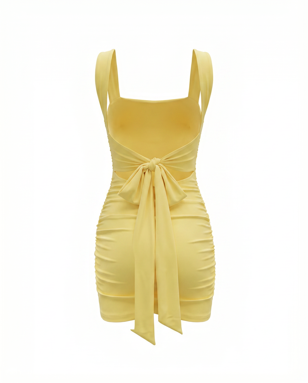 SOLACE  Yellow Square Neck Backless Tie-Up Mini Dress 
