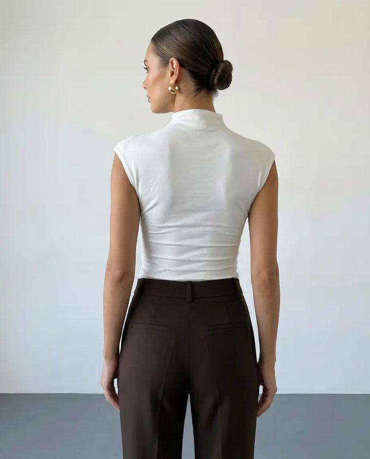 SOLACE  White Mock Neck Cap Sleeve Top 