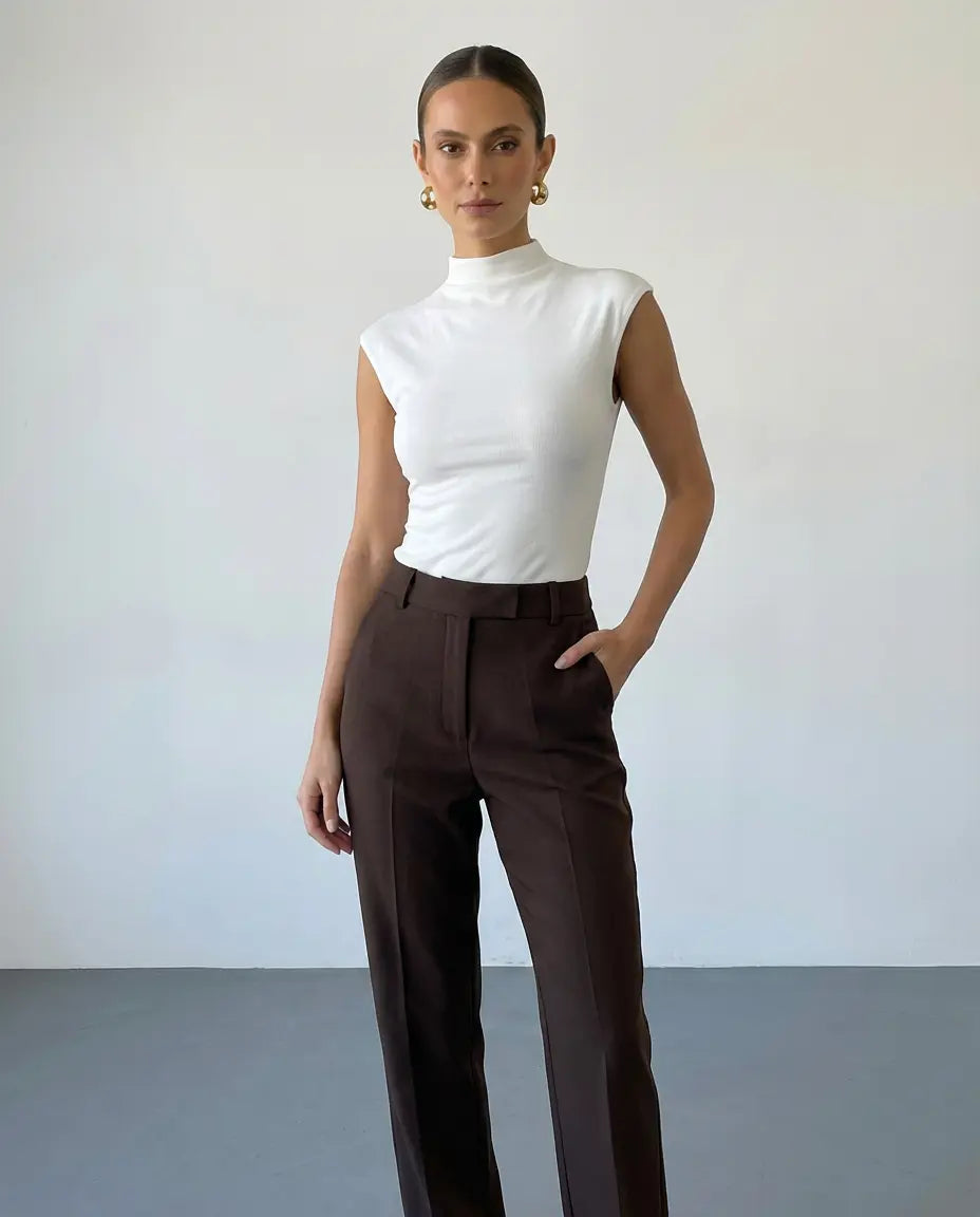 SOLACE  White Mock Neck Cap Sleeve Top 