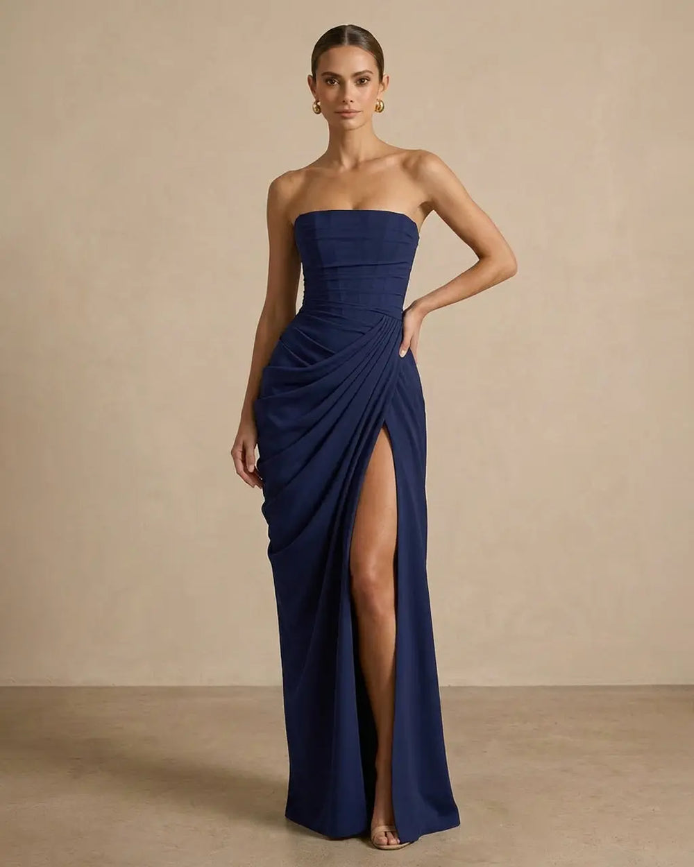 Elegant Corset Back Strapless Draped Side Slit Maxi Dress SOLACE