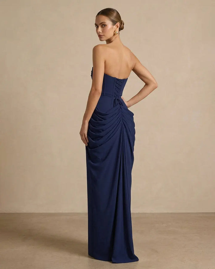 Elegant Corset Back Strapless Draped Side Slit Maxi Dress SOLACE