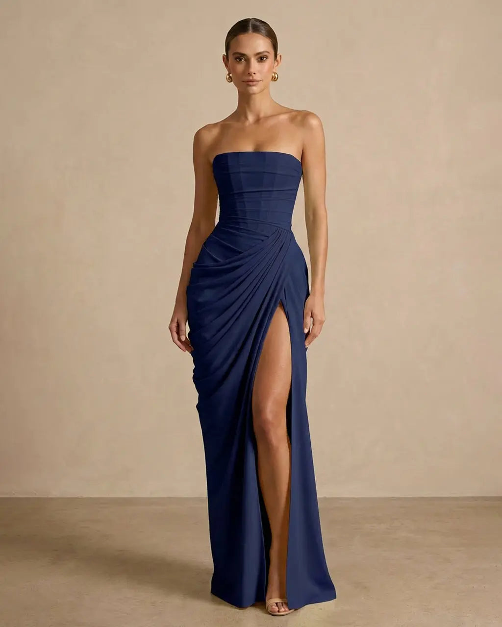 Elegant Corset Back Strapless Draped Side Slit Maxi Dress SOLACE