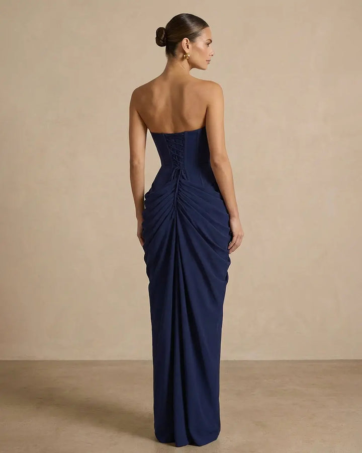 Elegant Corset Back Strapless Draped Side Slit Maxi Dress SOLACE