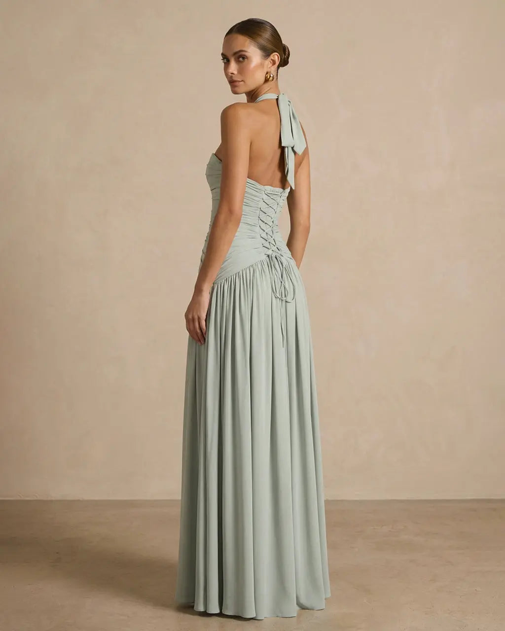 Elegant Pleated Halter Fit High Slit Maxi Dress SOLACE