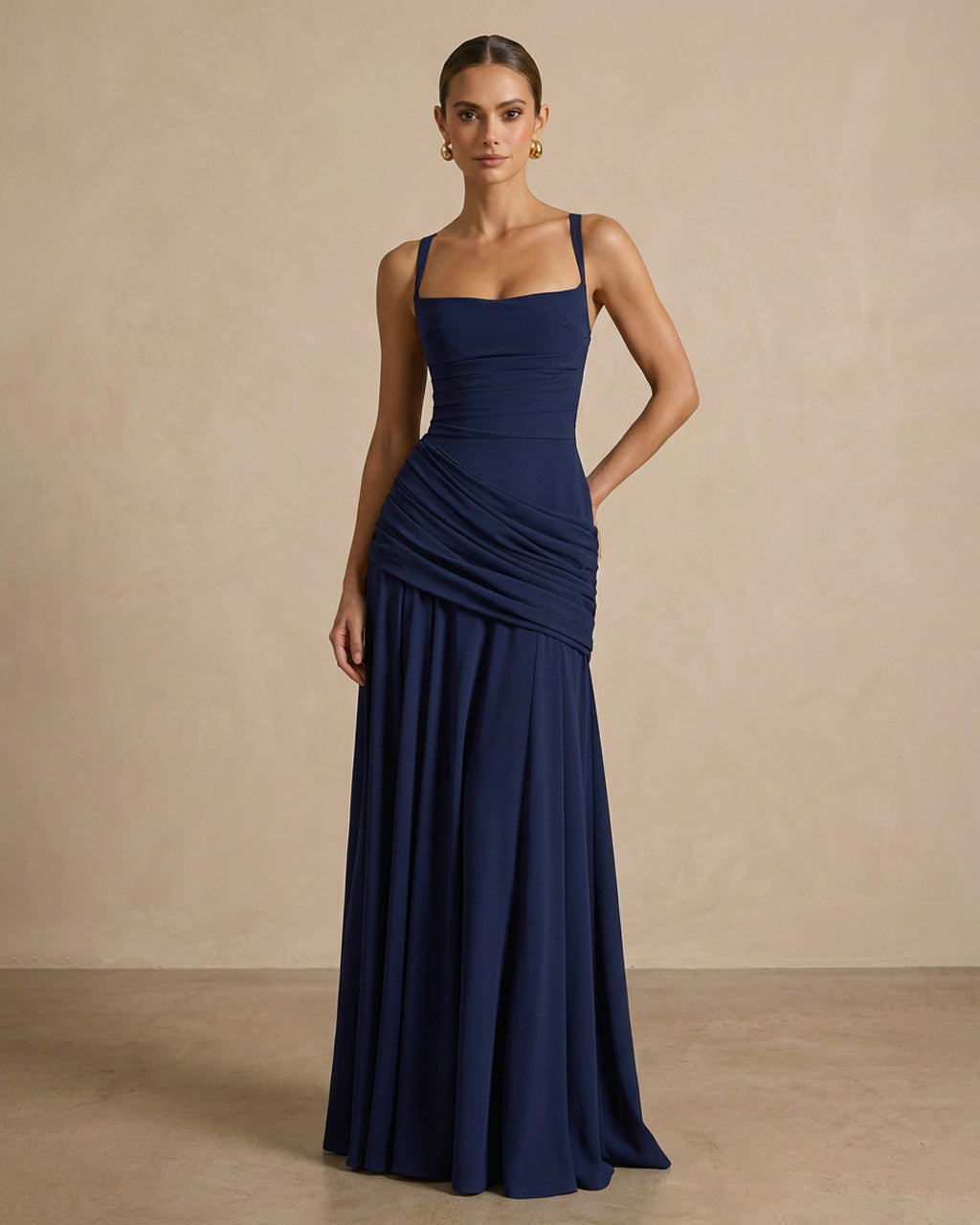 Elegant Square Neck Corset Back Lace Up Maxi Dress