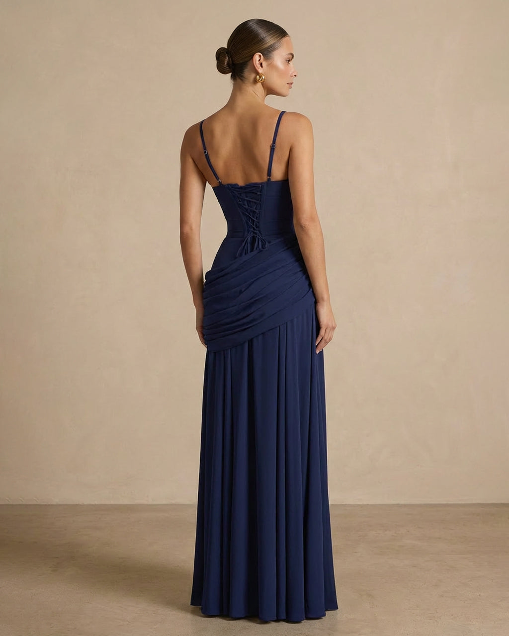 Elegant Square Neck Corset Back Lace Up Maxi Dress