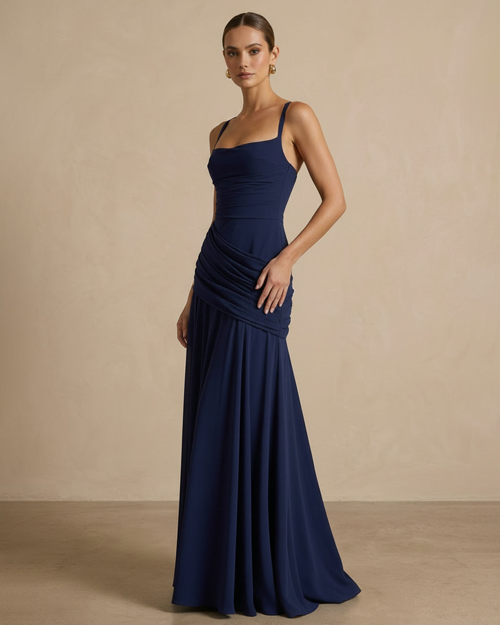 Elegant Square Neck Corset Back Lace Up Maxi Dress