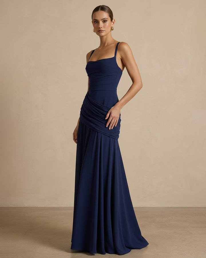 Elegant Square Neck Corset Back Lace Up Maxi Dress