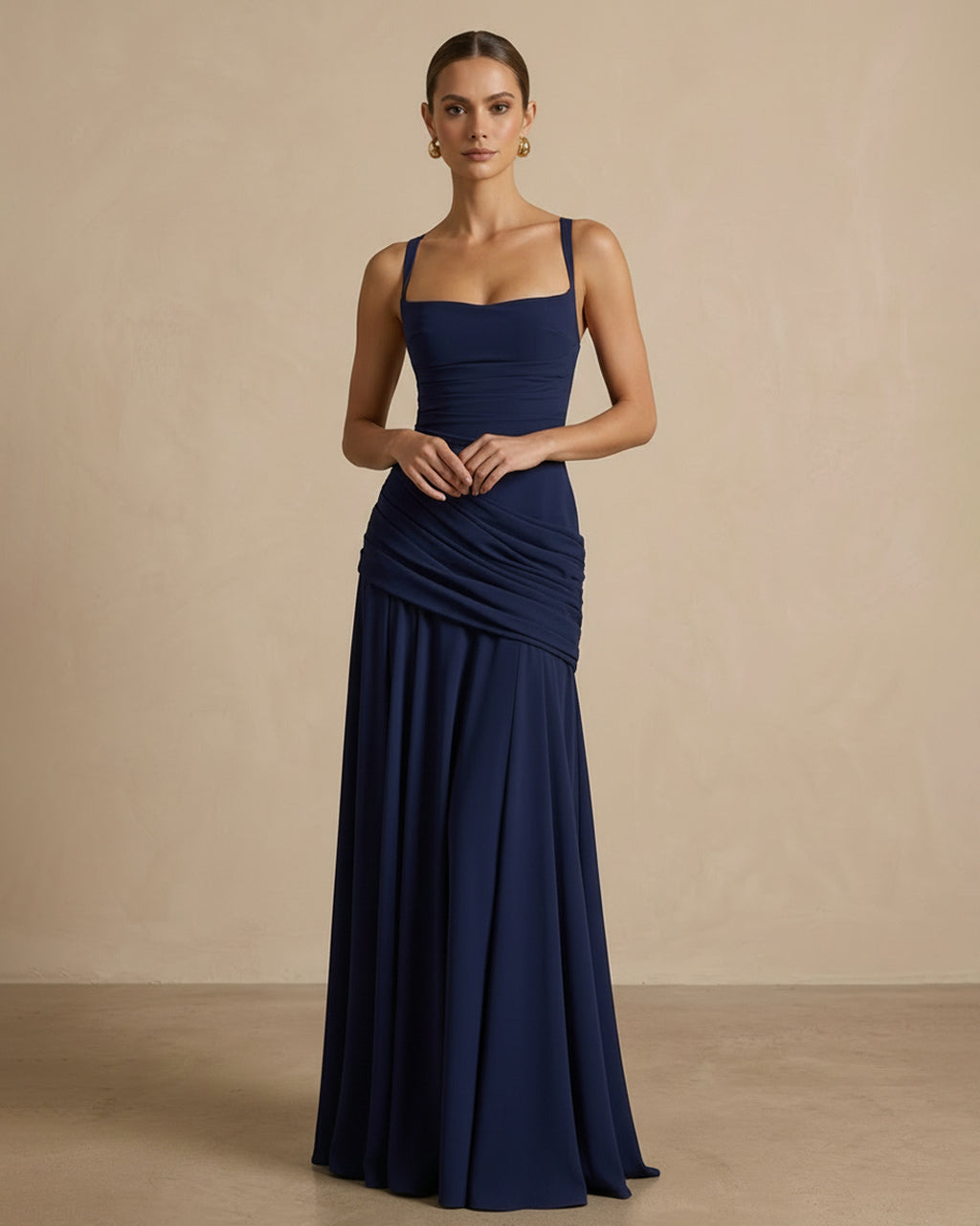 Elegant Square Neck Corset Back Lace Up Maxi Dress