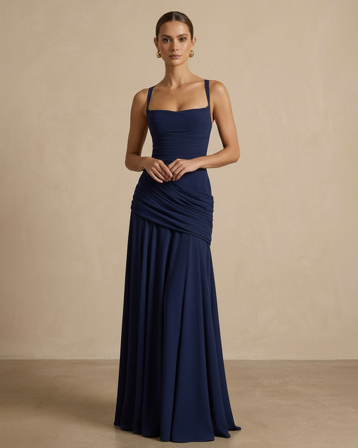 Elegant Square Neck Corset Back Lace Up Maxi Dress