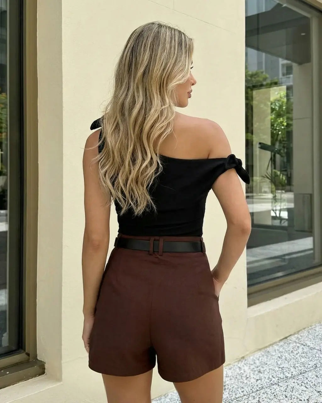 Brown High Waisted Tailored Shorts SOLACE