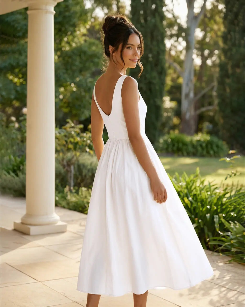 SOLACE  V-Neck Sleeveless Corset Bodice Midi Dress 