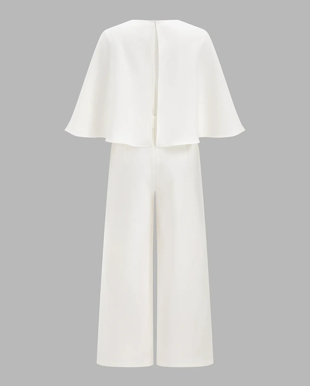 SOLACE  White Cape Sleeve Belted Wide Leg Jumpsuit 