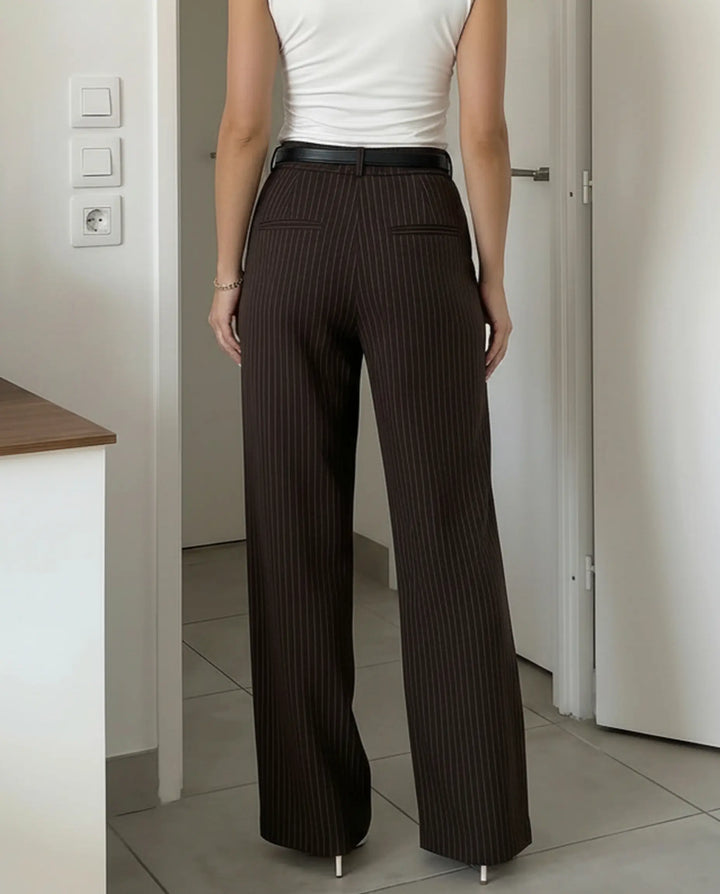 SOLACE  Brown Stripe High Waist Wide Leg Trousers 