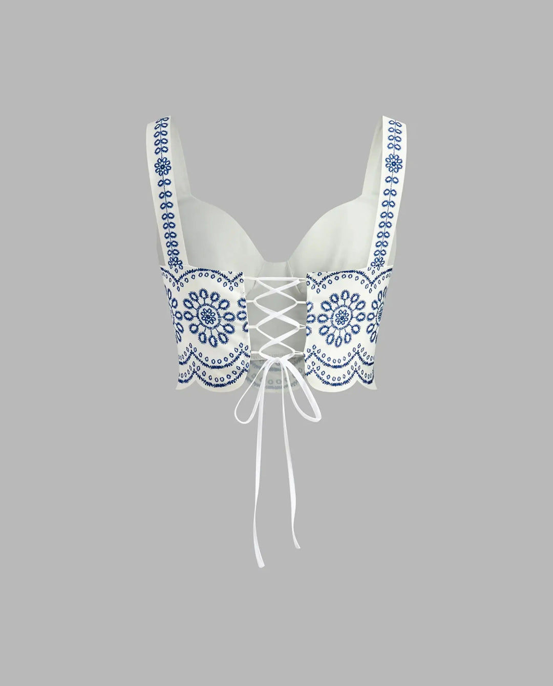 SOLACE  Embroidered  Lace-up Crop Cami Top Tiered Maxi Skirt Set 