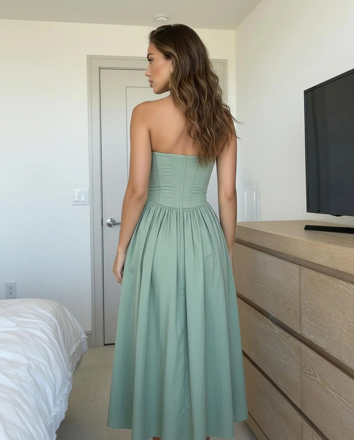 SOLACE  Sage Green Strapless Sleeveless Corset Midi Dress 