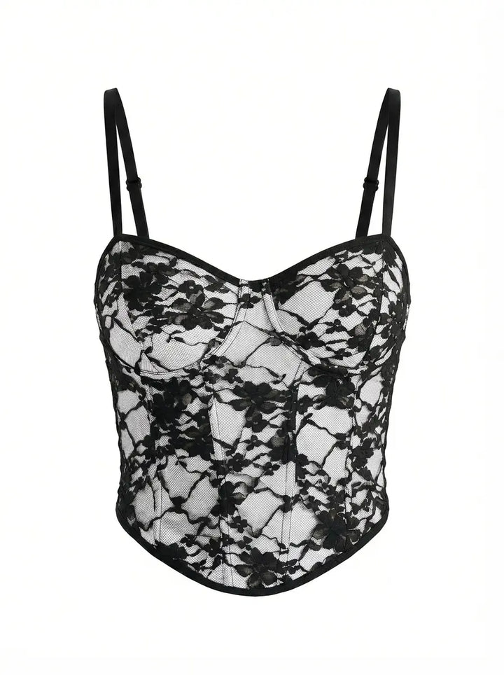 SOLACE  Black Lace Sleeveless Spaghetti Corset Cami Top 