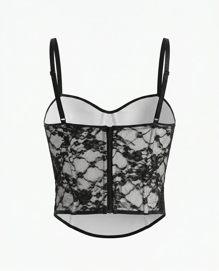 SOLACE  Black Lace Sleeveless Spaghetti Corset Cami Top 
