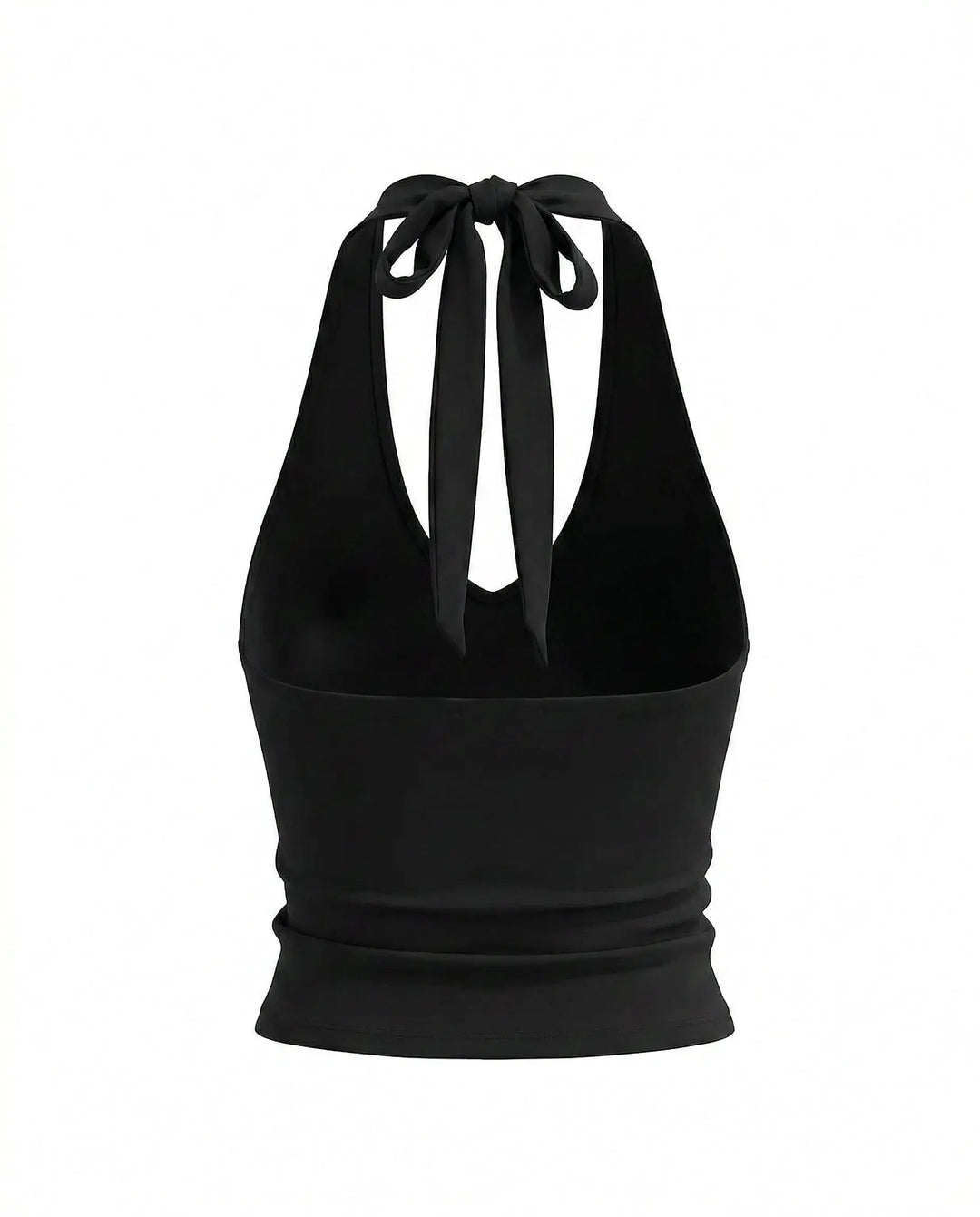 SOLACE  Black Halter Deep V Neck Tie Backless Crop Top 