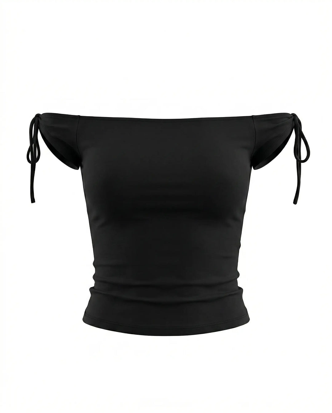 SOLACE  Black Off-Shoulder Tie Short Sleeve Crop Top 