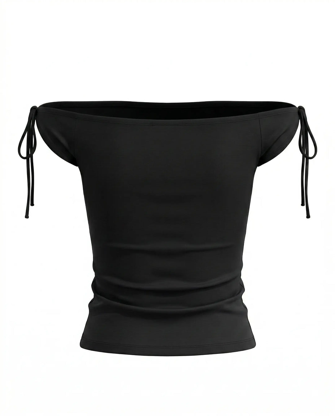 SOLACE  Black Off-Shoulder Tie Short Sleeve Crop Top 