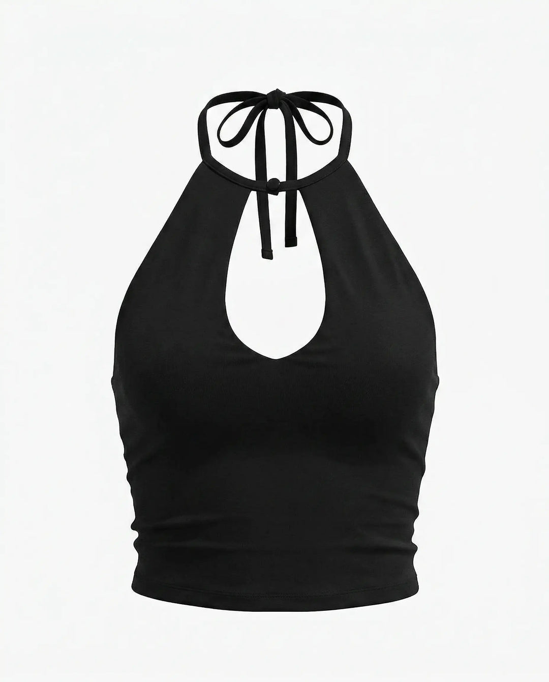 SOLACE  Black Halter Neck Keyhole Cutout Crop Top 