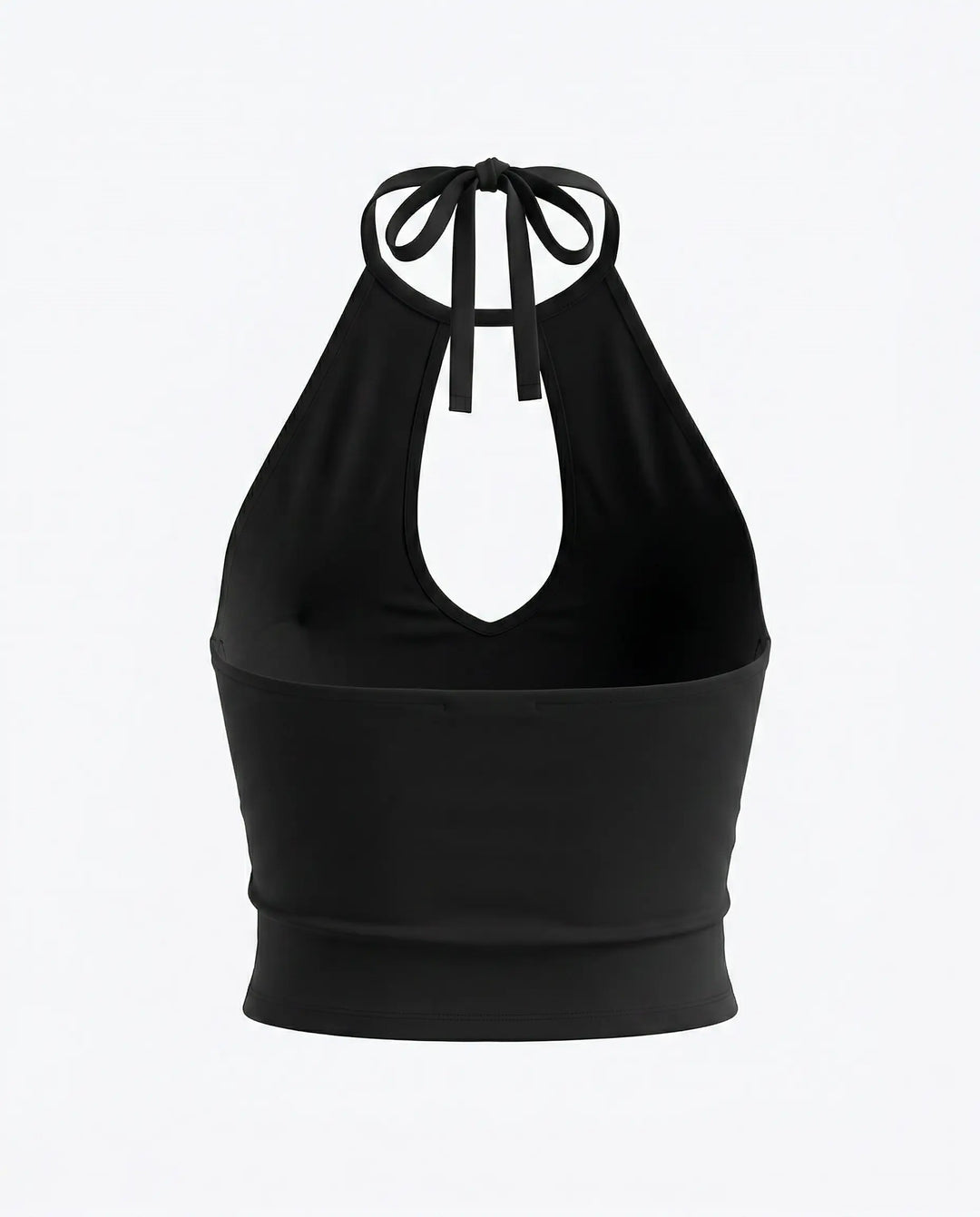 SOLACE  Black Halter Neck Keyhole Cutout Crop Top 