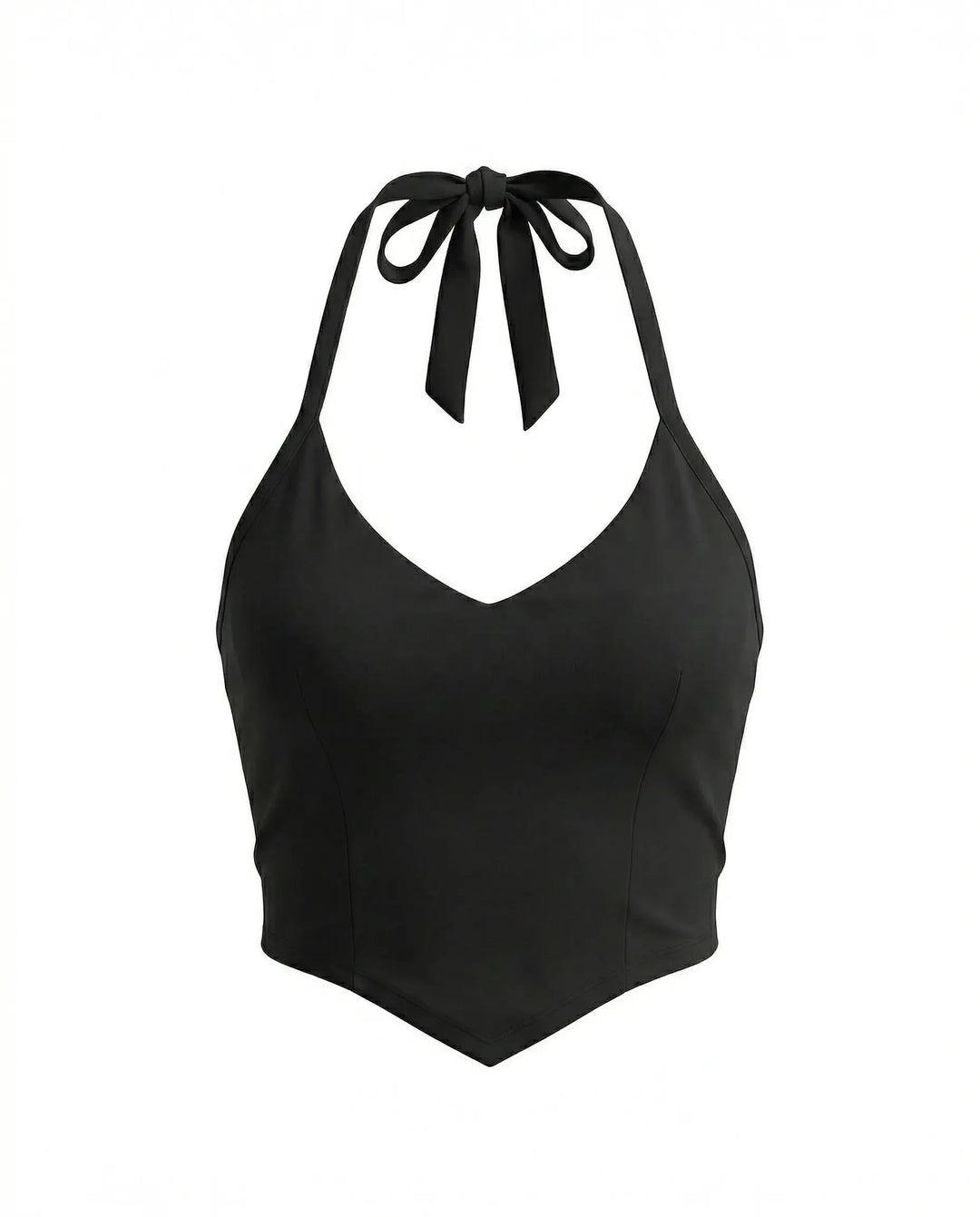 SOLACE  Black Halter Neck Tie-up Design Slim Fit Cropped Top 