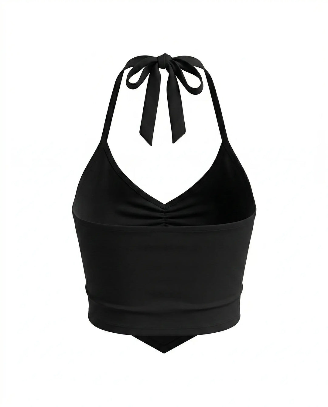 SOLACE  Black Halter Neck Tie-up Design Slim Fit Cropped Top 