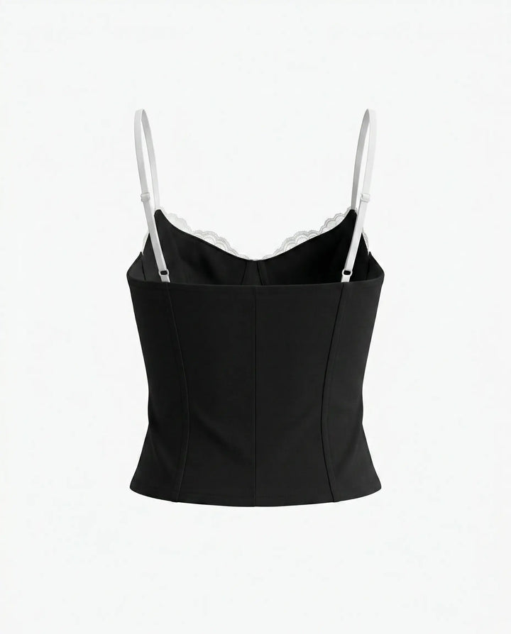 SOLACE  Black Lace Trim Cami Crop Top 